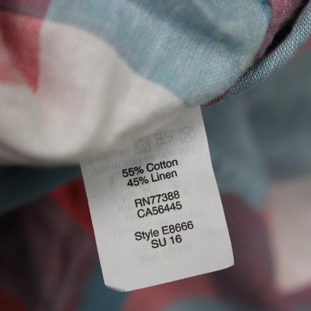 J. Crew Cotton/Linen Shirt Mens Large Pink/Blue/White Slim Fit S/S Button Preppy
